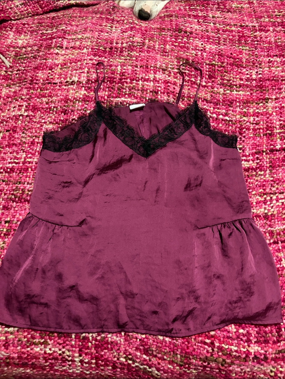 Abound Plum Satin Lace-Trim Tank